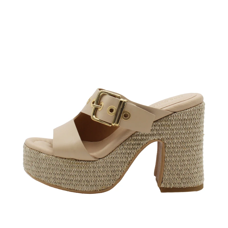 LORENZO MARI - Sandalo beige in raffia con plateau - peonia 09