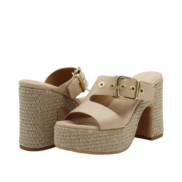 LORENZO MARI - Sandalo beige in raffia con plateau - peonia 09