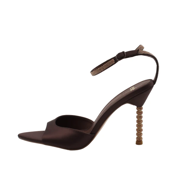 EXE' - Sandalo in raso marrone con strass - 696