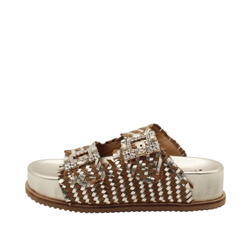 KEYS - Ciabatta cuoio e oro intrecciata - k-12390