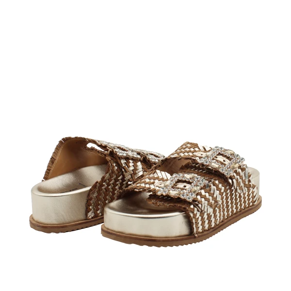 KEYS - Ciabatta cuoio e oro intrecciata - k-12390