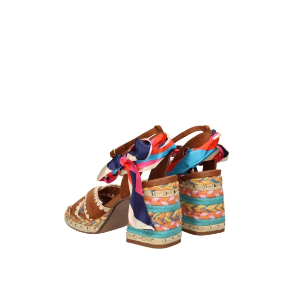 EXE' - Sandalo cuoio con riporti in raffia colorati - 