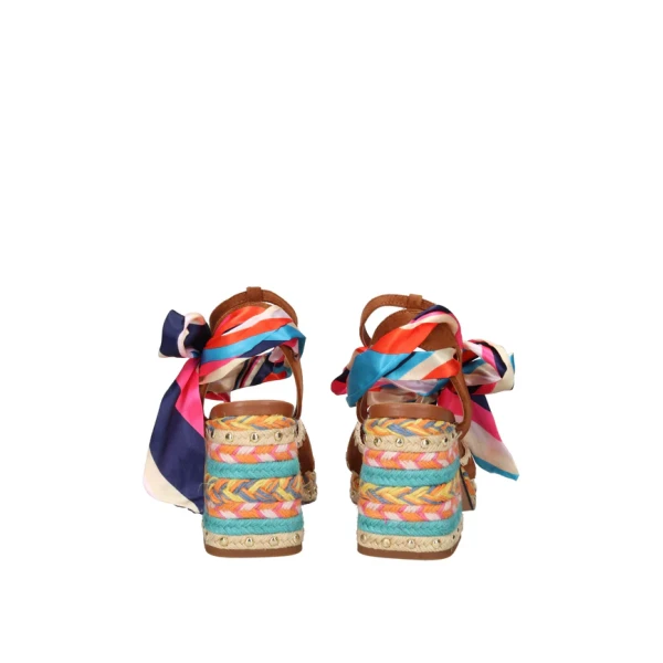 EXE' - Sandalo cuoio con riporti in raffia colorati - 