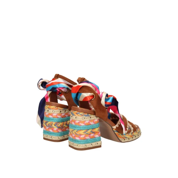 EXE' - Sandalo cuoio con riporti in raffia colorati - 
