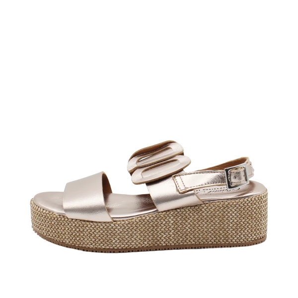 DAVID HARON - Sandalo bronzo con zeppa in raffia - 504l