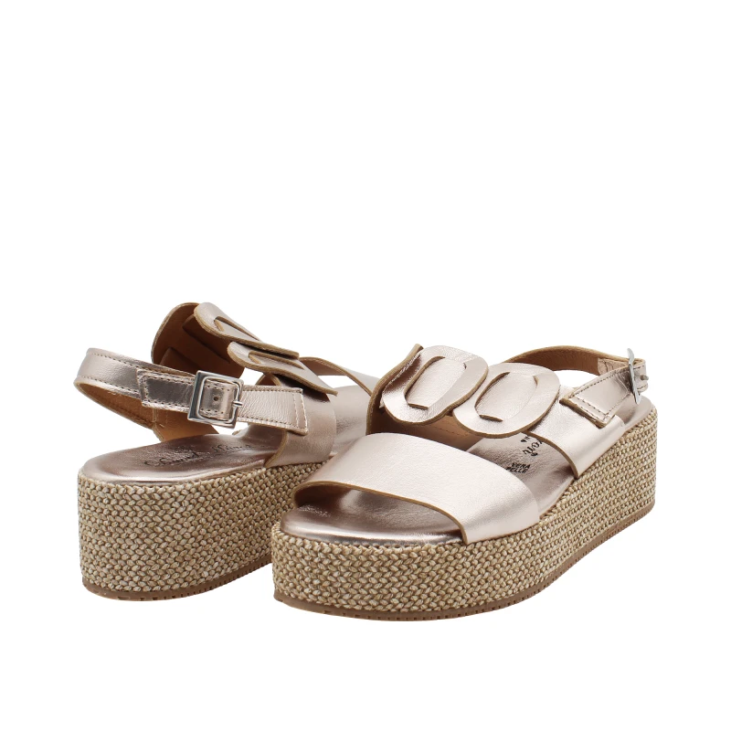 DAVID HARON - Sandalo bronzo con zeppa in raffia - 504l