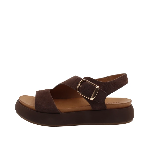 INUOVO - Sandalo in camoscio marrone con zeppa - a96064