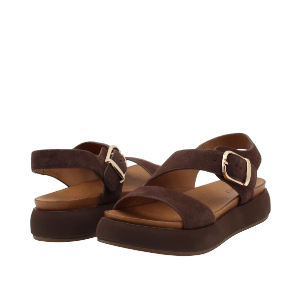 INUOVO - Sandalo in camoscio marrone con zeppa - a96064