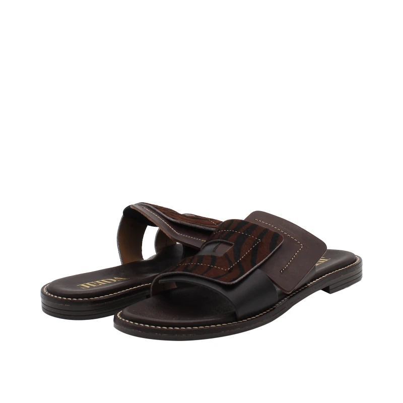 JEIDA - Ciabatta nera e marrone con cavallino - j54