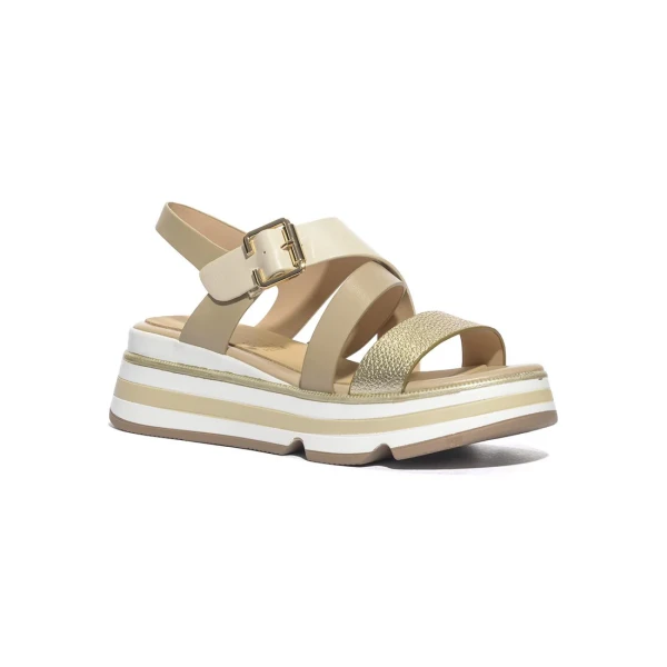 KEYS - Sandalo beige e oro con zeppa - k-12134