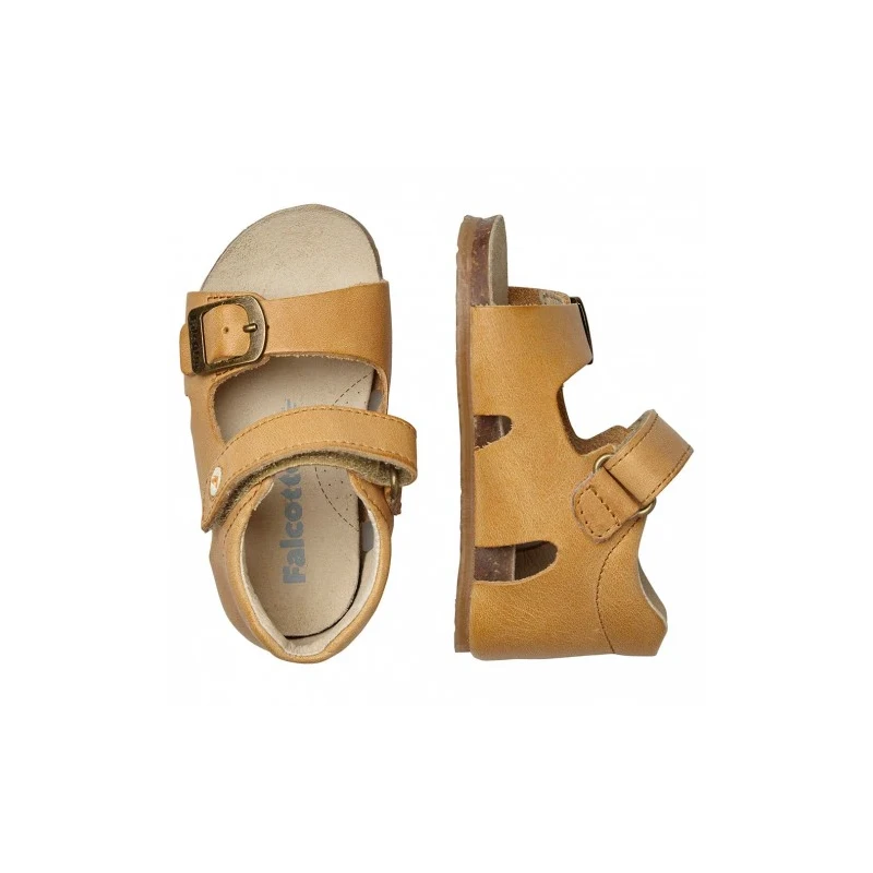 FALCOTTO - Sandalo cuoio con fibbia e velcro -