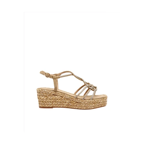ALMA EN PENA - Sandalo beige con strass e zeppa in raffia -