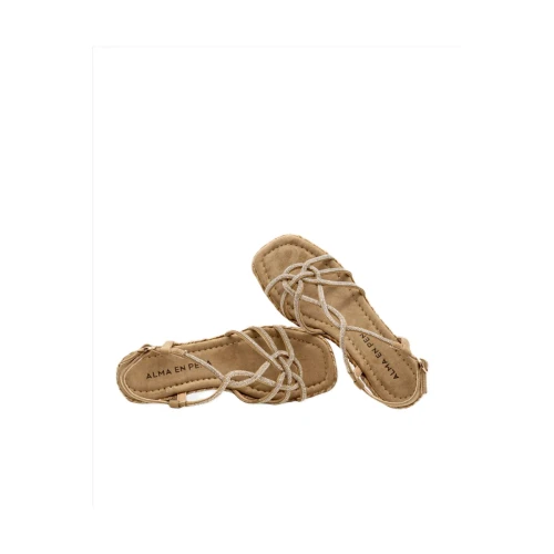 ALMA EN PENA - Sandalo beige con strass e zeppa in raffia - 2