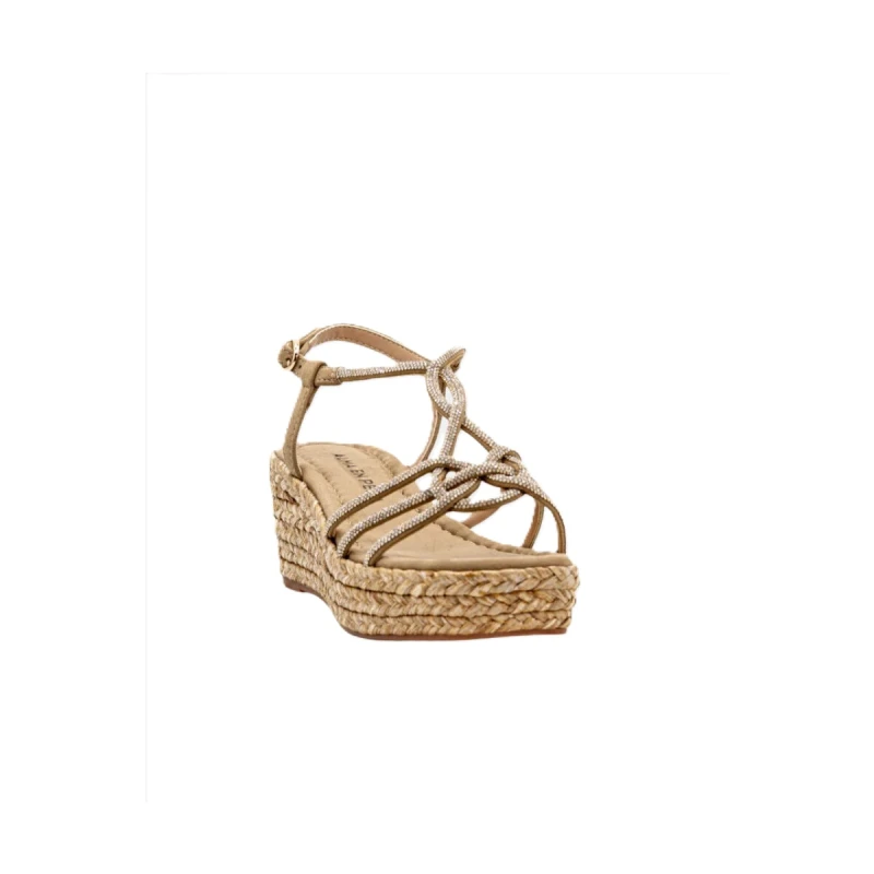 ALMA EN PENA - Sandalo beige con strass e zeppa in raffia -