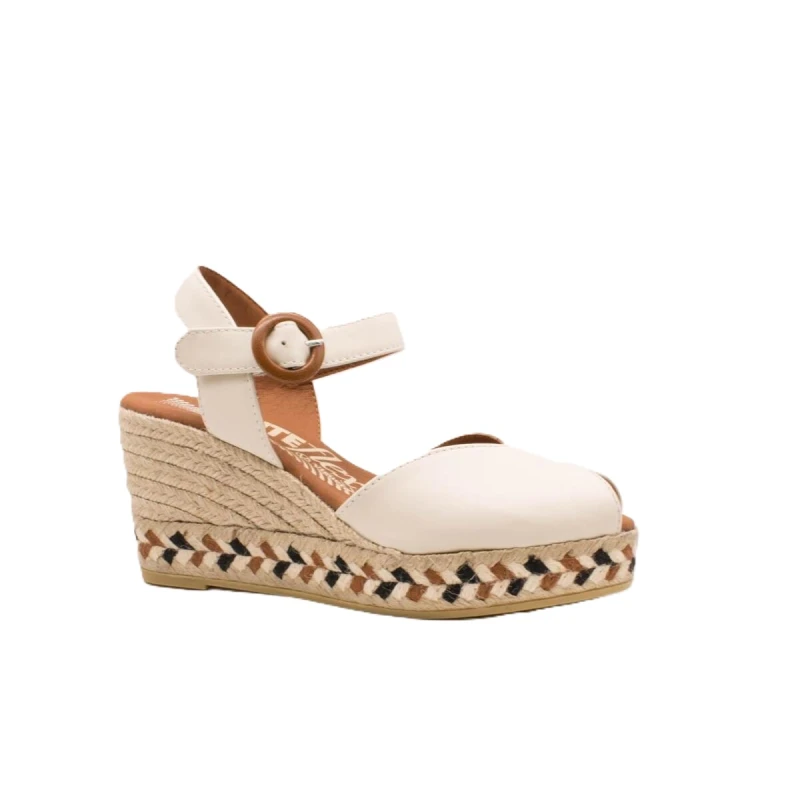 VIGUERA - Espadrillas in pelle panna con riporti marrone