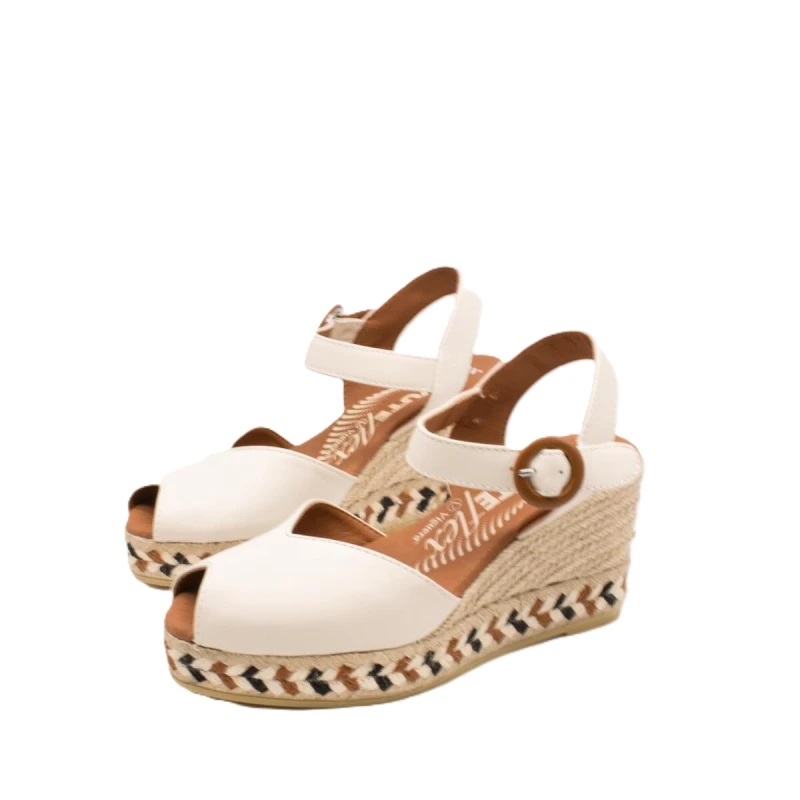 VIGUERA - Espadrillas in pelle panna con riporti marrone