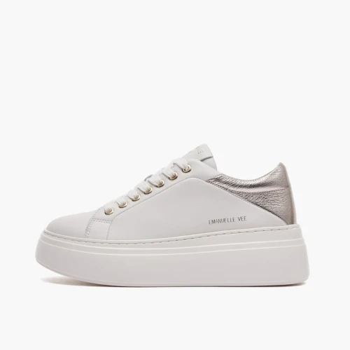 EMANUELLE VEE - Sneakers beige con riporto oro -