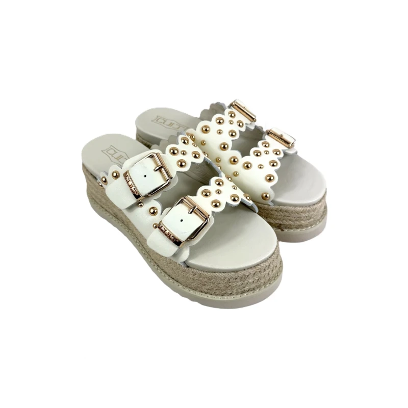 CULT - Ciabatta panna in pelle con borchie e zeppa in corda -