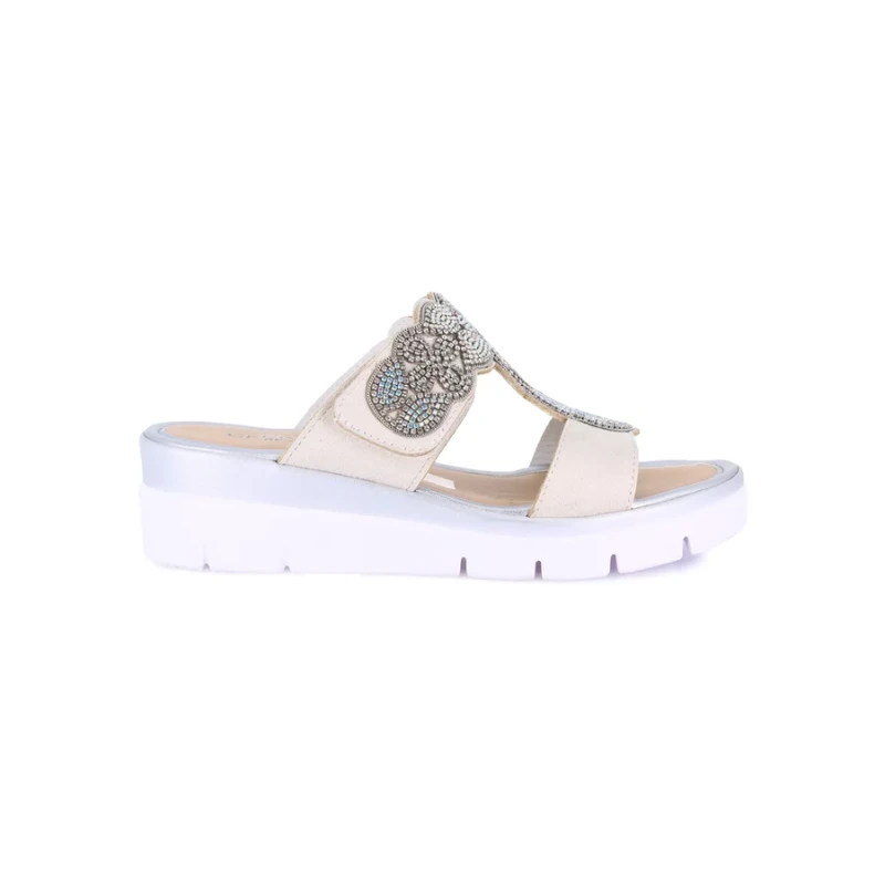 GRUNLAND - Ciabatta latte con strass con zeppa - ci3142-g7