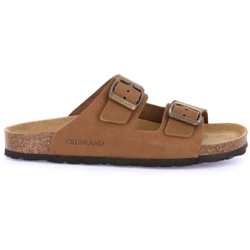 GRUNLAND - Ciabatta marrone con fibbie in pelle camoscio -