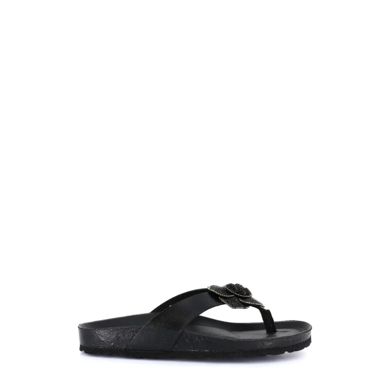 GRUNLAND - Ciabatta infradito nera con fiore strass - 