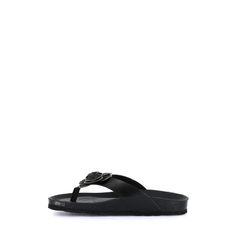 GRUNLAND - Ciabatta infradito nera con fiore strass - 