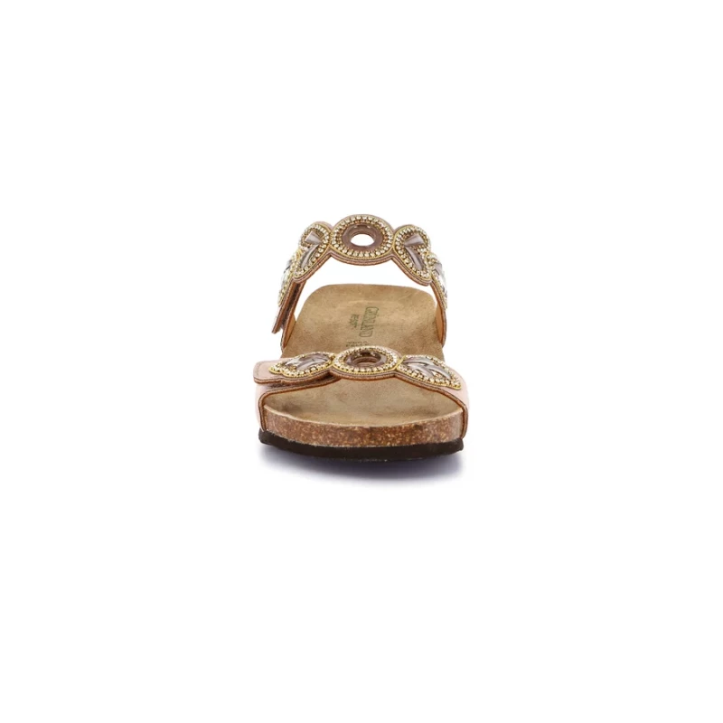 GRUNLAND - Ciabatta taupe con zeppa e strass - cb1839-70