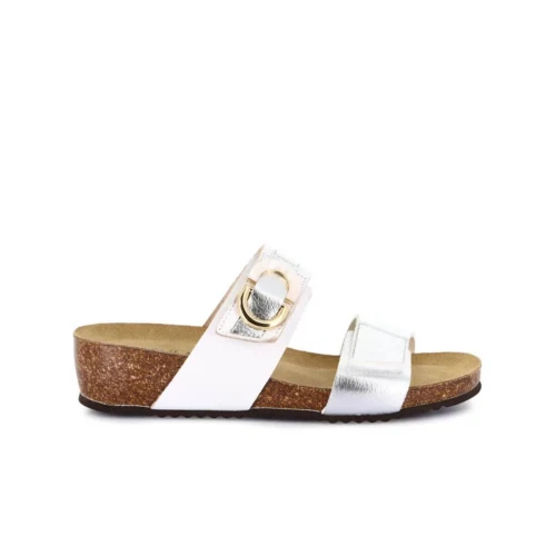 GRUNLAND - Ciabatta bianca e argento con zeppa - cb1849-70
