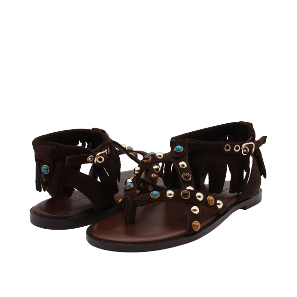 INUOVO - Sandalo infradito marrone con borchie - e34009