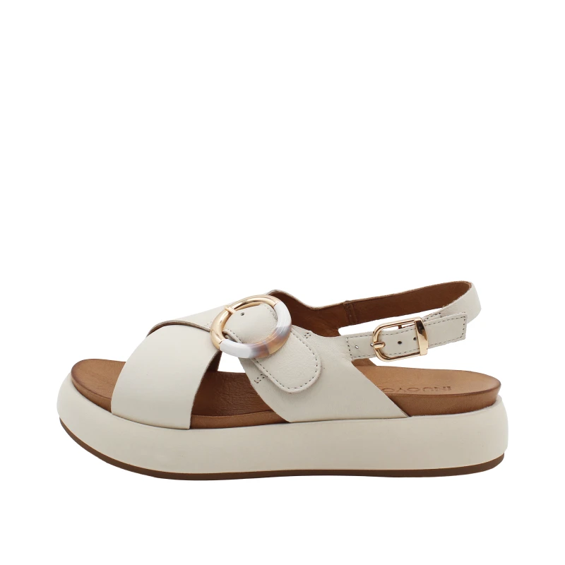 INUOVO - Sandalo crema con fibbia e zeppa - a96066