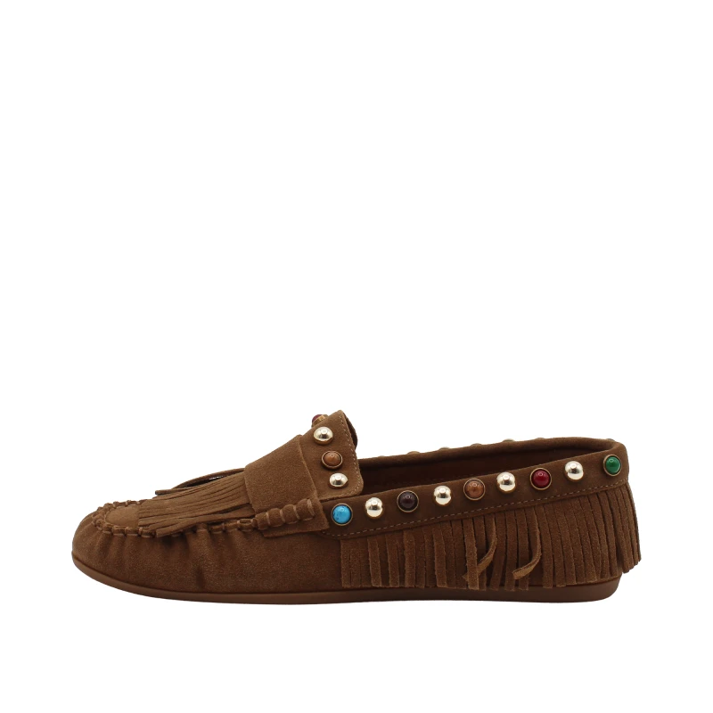 INUOVO - Mocassino cuoio con frangia e borchie - e29015