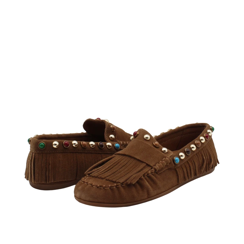 INUOVO - Mocassino cuoio con frangia e borchie - e29015