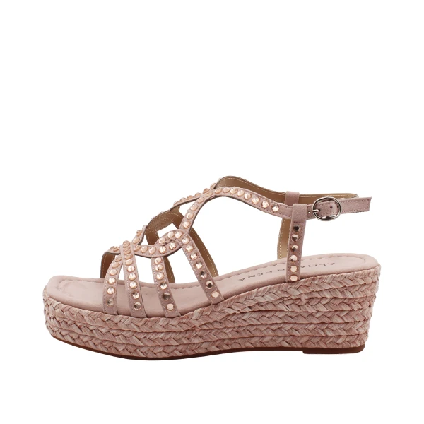 ALMA EN PENA - Sandalo cipria con strass e zeppa in raffia -