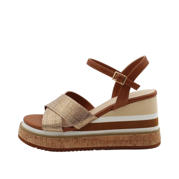KEYS - Sandalo cuoio in raffia con zeppa - k-12680