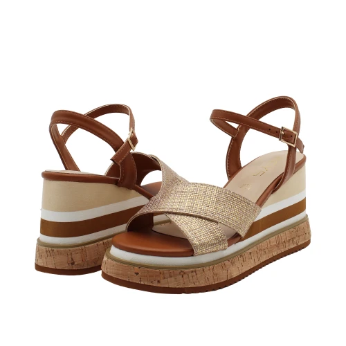 KEYS - Sandalo cuoio in raffia con zeppa - k-12680 2