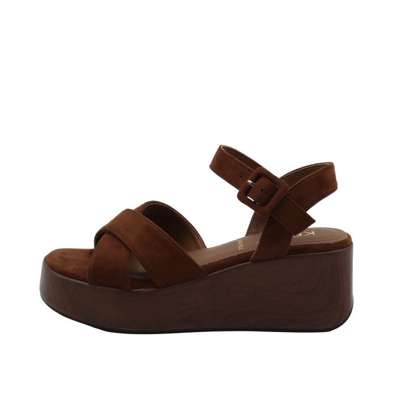 KEYS - Sandalo marrone in camoscio con zeppa - k-12581