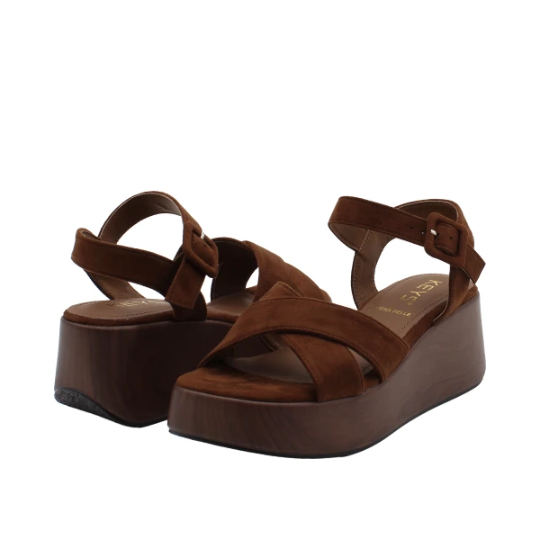 KEYS - Sandalo marrone in camoscio con zeppa - k-12581