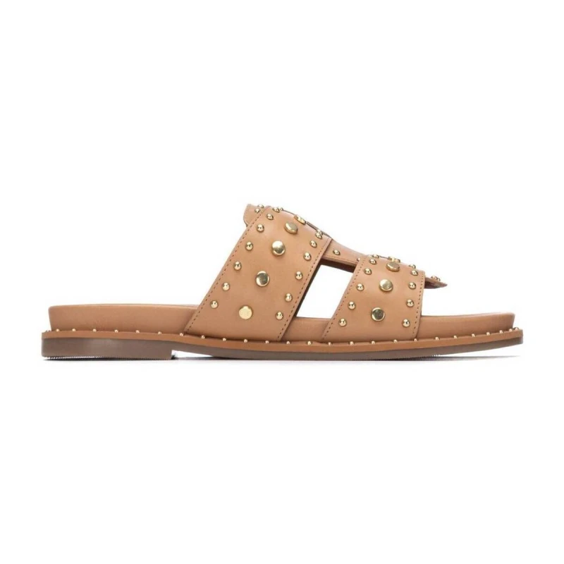 CARMELA - Ciabatta beige in pelle con borchie - 163202
