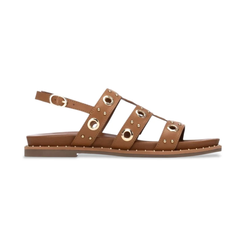 CARMELA - Sandalo cuoio in pelle con borchie oro - 163208