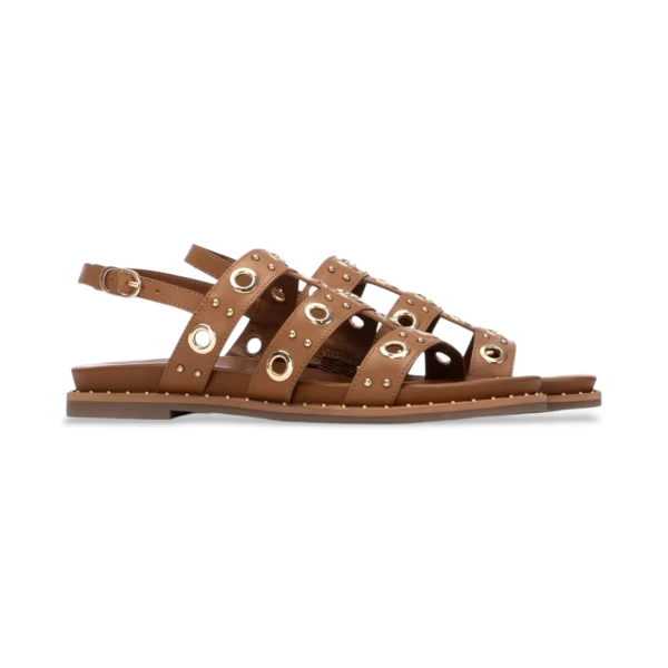 CARMELA - Sandalo cuoio in pelle con borchie oro - 163208