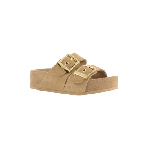 COLORS - Ciabatta beige con zeppa e fibbie - hc.dune02 2