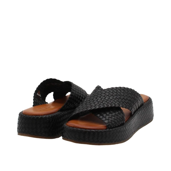 VUEVA - Sandalo ciabatta intrecciata nero con zeppa - 