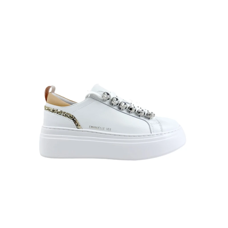 EMANUELLE VEE - Sneakers bianca con riporti glitter oro e