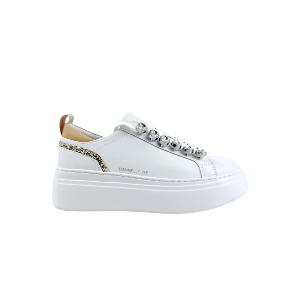EMANUELLE VEE - Sneakers bianca con riporti glitter oro e