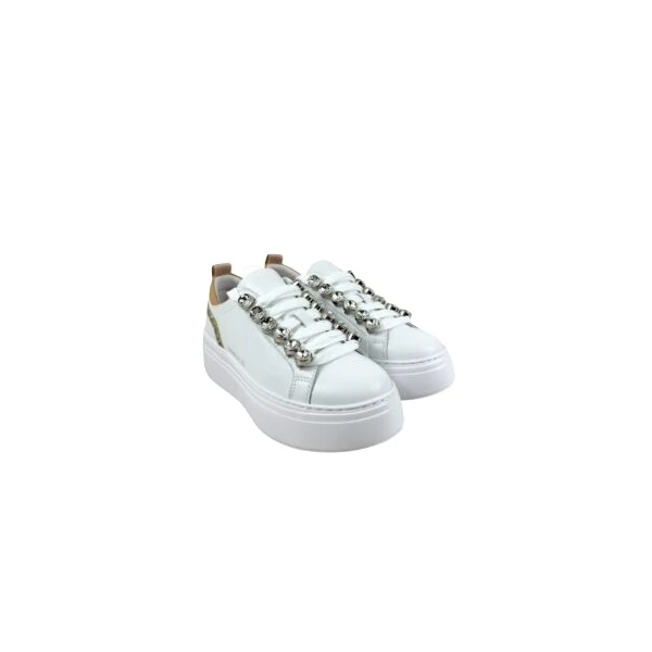 EMANUELLE VEE - Sneakers bianca con riporti glitter oro e