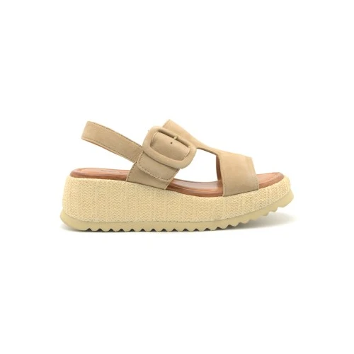 KEYS - Sandalo beigecon zeppa in raffia - k-12301