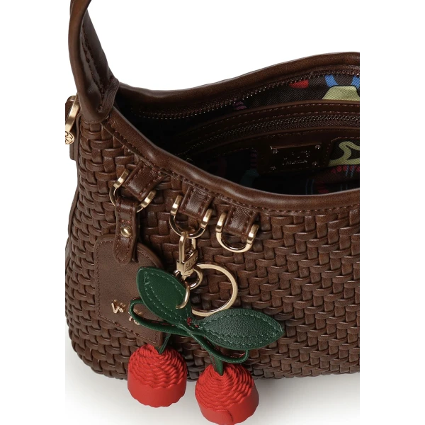 V73 - Borsa marrone intrecciata con charms - 73bs9o603