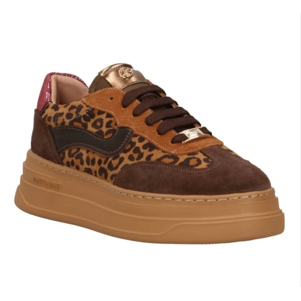 JANET&JANET - Sneakers marrone in camoscio con riporto