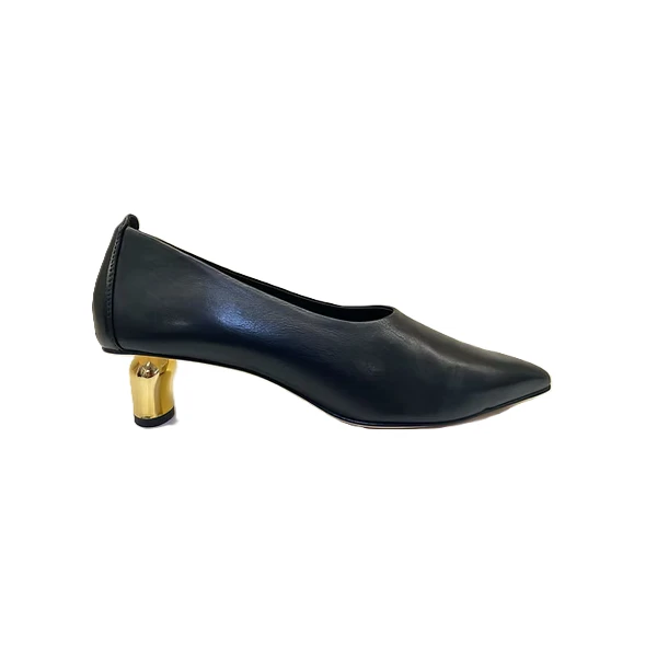 JVAM - Decollete' in pelle nero con tacco oro - maia40745
