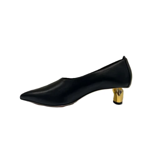 JVAM - Decollete' in pelle nero con tacco oro - maia40745 2